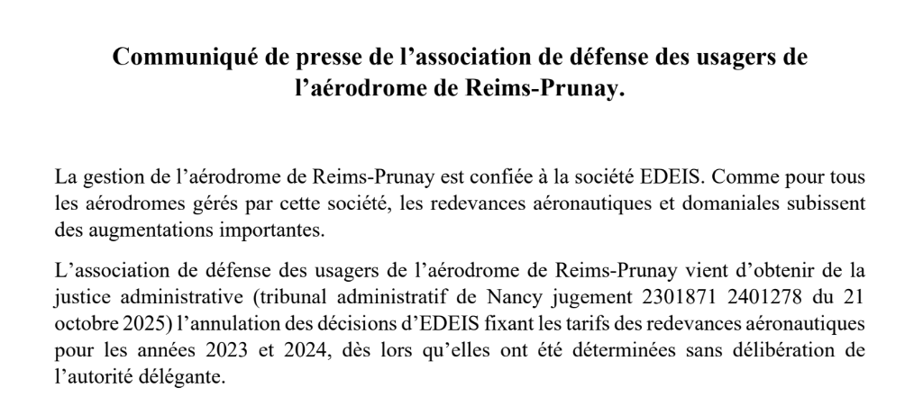 Communiqué de presse - Association de défense des usagers de Reims-Prunay